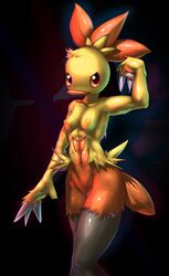 2014 abs angry anthro avian beak bird breasts chicken claws combusken elpatrixf feathers female looking_at_viewer muscles muscular_female nintendo nipples nude pokemon pussy raised_arm sharp_claws solo standing video_games wide_hips