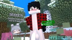 big_penis dialogue flaccid half-dressed half_naked lucy_the_wolf mine-imator minecraft mystic100 mystic_(mystic100) penis snow text