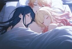 1boy 2girls after_sex aftercare ai_generated ffm_threesome hoshino_ichika_(project_sekai) incest project_sekai sleeping tenma_saki tenma_tsukasa