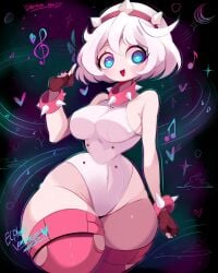 1girls absurd_res big_eyes breasts elphelt_valentine female female_focus female_only guilty_gear guilty_gear_strive hi_res light-skinned_female light_skin rox_hoxten solo thick_thighs thighhighs thighs wide_hips