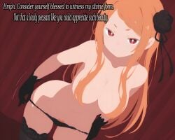 1girls gloves hair_censor hair_covering_breasts hair_ornament hair_over_breasts orange_hair priscilla_barielle pubic_hair rawr69 re:zero_kara_hajimeru_isekai_seikatsu red_eyes undressing undressing_self very_long_hair