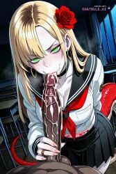 1_girl 1girl 4k 8k absurd_res african_male aged_down ai_assisted ai_generated all_the_way_to_the_base angry annoyed beautiful beautiful_eyes beautiful_face big_ass black_choker blacked blonde_hair brat bratty breath bubble_butt choker cleavage cum_dump cum_dumpster cum_filled cum_in_mouth cum_overflow cum_splatter cum_string curvy dark dark_skin_male deepthroat detailed_background elden_ring green_eyes lizard_tail long_tail mole_under_mouth red_tail reptile_girl rya_(elden_ring) slit_pupils white_skin