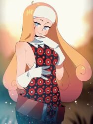 1girls 2d 2d_animation animated atlus blonde_hair blush female gif gjh_1 junah long_hair metaphor:_refantazio nipple_teasing teasing teasing_nipple