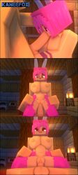1boy 1girls 3d big_breasts big_penis blowjob boobs breasts bunny_ears bunny_girl female kaneefox male male/female minecraft nude nude_female penis pink_hair pinke_(pinkechan) rabbit_ears rabbit_girl sex torn_pants