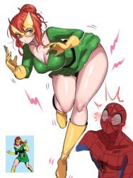 1girl1boy 1girls big_ass big_breasts big_penis blushing blushing_female boyfriend bra couple_(romantic) girlfriend hairy_pussy heroine horny_female horny_male jean_grey light-skinned_female light-skinned_male marvel marvel_comics mask masked_female nervous new_york panties peter_parker romantic_couple sexy_ass sexy_pose spider-man_(series) spiderman submissive_male superheroine x-men