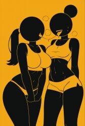 2d 2girls after_kiss ai ai-created ai_assisted ai_generated athletic athletic_female big_breasts breast_size_difference cameltoe character crop_top curvy_body curvy_female curvy_figure duo duo_female duo_focus empty_background eyeless female female/female female_focus female_only gym_clothes gym_clothing gym_shorts hair_bun hair_in_bun hair_tied ihatethemic kiss kissing medium_breasts mouth mouth_open no_eyes oc original original_characters panties pictogram pictographics ponytail saliva saliva_string saliva_trail simple_background simple_coloring sports_bra sports_top sportswear stick_figure stickwoman sweat sweatdrop thick_thighs tied_hair tongue tongue_kiss tongue_out visible_breath warning_sign_person wide_hips yellow_background yoga_shorts yuri