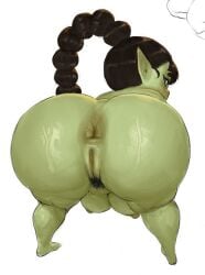 1girls anus ass ass_focus bent_over breasts goblin goblin_female looking_back nipples nude okgaki pubic_hair pussy shortstack sweat thick_thighs thighs