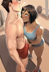 1boy1girl against_wall ai_generated avatar_legends big_breasts blush blushing bobcut boner breasts chocolate_and_vanilla curvaceous curvaceous_female curvy curvy_female dark-skinned_female dark_skin erection gym gym_clothes gym_shorts hips huge_breasts interracial interracial_couple korra large_breasts light-skinned_male light_skin mako muscular muscular_female muscular_male phophopho phophopho_(artist) seducing seduction shirtless short_hair shorts sports_bra sports_shorts tease teasing the_legend_of_korra thick_thighs thighs voluptuous voluptuous_female wide_hips