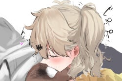 1boy 1girls blowjob blush clothed eru_aise fellatio female kasukabe_tsumugi male oral penis voicevox