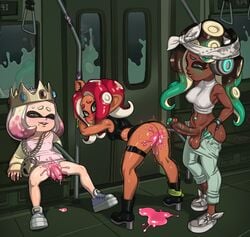 1girls 2futas after_sex agent_8_(octo_expansion) agent_8_(splatoon) animal_humanoid ass balls bandana bent_over blush bottomless bottomless_female bottomless_futanari cephalopod clothing cum cum_leaking cum_on_ass cum_on_clothing cum_on_self dark-skinned_female dark-skinned_futanari dark_skin dickgirl dubious_consent erection exhausted female footwear foreskin futa_is_bigger futa_is_smaller futa_on_female futanari green_eyes half-erect hard-degenerate high_heels humanoid humanoid_penis imminent_sex inkling intersex intersex/female jewelry marina_(octo_expansion) marina_(splatoon) marine motion_lines necklace nintendo one_after_another pearl_(octo_expansion) pearl_(splatoon) penis precum questionable_consent running_a_train shoes skirt skirt_lift skirt_up splatoon splatoon_2 splatoon_2:_octo_expansion squid subway suction_cup sweat taking_turns tentacle undressing unusual_cum vein veiny_penis