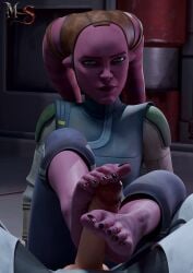 1female 1girl1boy 1girls airress3d airress3d_(3d-modeller) blue_eyes clothed devon_izara feet foot_fetish foot_focus footjob headgear headwear jedi jedi_padawan lekku looking_at_viewer painted_toenails pink_skin pov star_wars star_wars:_maul_shadow_lord twi'lek