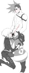 1femboy 2boys androgynous ass blowjob blush blushing bob_cut censor_bar cum cumming cumming_in_mouth embarrassed fellatio femboy femboysub feminine_faced_male feminine_male fully_clothed galo_thymos gay gay_sex lio_fotia monochrome on_knees petite petite_body petite_male promare short_hair short_male shy size_difference slim slim_male slim_waist submissive_male sucking sucking_penis thin_waist tight_clothing tight_fit twink yaoi