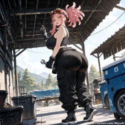 1girl ai_assisted ai_generated ass bangs bare_shoulders black_footwear black_gloves boku_no_hero_academia boots breasts building car cloud curvaceous curvy curvy_female curvy_figure female fingerless_gloves full_body gloves goggles goggles_on_head ground_vehicle lamppost large_breasts long_hair looking_at_viewer looking_back mei_hatsume miyuai motor_vehicle my_hero_academia open_mouth pants pink_hair sky solo thick thick_ass thick_butt thick_hips thick_legs thick_thighs voluptuous voluptuous_female wide_hips wide_thighs yellow_eyes
