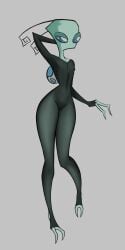 1girls 2022 2_fingers 2_toes alien alien_humanoid almighty_tallest_miyuki antennae_(anatomy) arms_behind_head arms_up bedroom_eyes blue_eyes bodystocking bodysuit claws clothed clothed_female clothing curled_antennae digital_drawing_(artwork) digital_media_(artwork) female female_only fingers flat_chest flat_chested full-length_portrait green_body green_skin grey_background grey_clothing hi_res humanoid invader_zim irken lewdofdoom long_legs looking_away looking_to_the_side narrowed_eyes nickelodeon pak portrait pose seductive seductive_eyes seductive_look seductive_pose simple_background skinsuit slim slim_female small_waist solo the_almighty_tallest thick_thighs tight_clothing toes wide_hips