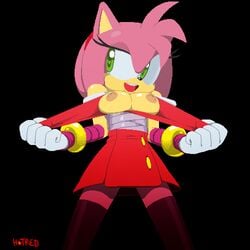 amy_rose amy_rose_(boom) breasts breasts_out female flashing fully_clothed heart hedgehog hotred pink_hair sega smile sonic_(series) sonic_boom