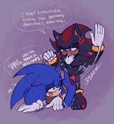 2boys all_fours anal anal_sex angry anthro anthro_on_anthro black_fur blue_fur blush doggy_style duo eye_contact fur furry furry_male furry_only gay gay_sex gloves hand_up hedgehog holding_leash knot looking_at_another male male/male mammal mature mature_male open_mouth penis_in_anus red_and_black_fur sega sex shadow_(boom) shadow_the_hedgehog sinad0w sonic_(boom) sonic_(series) sonic_boom sonic_the_hedgehog sonic_the_hedgehog_(series) tail text text_bubble yaoi