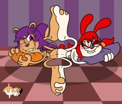 big_feet blush buckteeth bunny entwined_toes eye_contact feet foot_fetish footsie freckles furry glasses happy happy_sex hugging_pillow magic_machine mepwep naked pillow_grab rabbit rodent scissor_position scissoring sex squirrel toes toony tribadism yuri