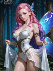 1girls absurd_res ai_generated artist_name bigz_ai blue_eyes butterfly butterfly_wings corset dress female female_only forest highres large_breasts league_of_legends light-skinned_female light_skin long_hair medium_breasts pink_hair riot_games see-through see-through_clothing seraphine_(league_of_legends) solo solo_female video_games wings
