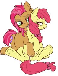 2014 alpha_channel apple_bloom_(mlp) babs_seed_(mlp) bite brown_fur cousins crotchboobs cutie_mark equine female freckles friendship_is_magic fur green_eyes hair horse incest lulubell mammal my_little_pony older orange_eyes plain_background pony pussy pussy_juice red_hair rubbing transparent_background two_tone_hair yellow_fur yuri