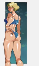 1girls artist_name ass ass_tattoo big_ass big_breasts black_eyes blonde_hair blue_swimsuit breasts ear_piercing earrings female female_only hair jsq012 lips mature mature_female mature_woman mole mole_under_eye neon_genesis_evangelion one-piece_swimsuit ritsuko_akagi sideboob solo solo_female steam steamy swimsuit swimwear tattoo tattoo_on_ass thighs thong