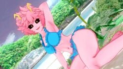 3d beach bikini black_sclera boku_no_hero_academia frilled_bikini koikatsu mina_ashido my_hero_academia perfect_idiot pink_hair pink_skin short_hair smiling swimsuit teenager