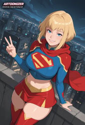 1girls ai_generated artoonizer ass big_ass big_breasts blonde_female blonde_hair blue_eyes boots breasts cape dc dc_comics female kara_zor-el legs_together legwear light-skinned_female light_skin long_sleeves looking_at_viewer miniskirt my_adventures_with_superman narrow_waist navel outdoors parted_lips patreon patreon_username posing short_hair sitting skirt smile solo solo_female solo_focus standing stomach supergirl superhero_costume superheroine superman_(series) thick_hips thick_thighs thighigh_boots topwear v v-sign viewed_from_above wide_hips