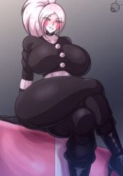 1girls 2026 2d background black_clothing black_eyes black_hairband blush box breasts eyes female female_only five_nights_at_freddy's five_nights_at_freddy's_2 five_nights_in_anime fnia hair hollow_shine huge_breasts looking_at_viewer marionette_(fnaf) puppet_(fnaf) puppet_(fnia) purple_eyes robot robot_girl scottgames shiny_skin sitting_on_box smile smiling solo solo_female thick_thighs tr_yithaz tr_zythaz012 white_body white_hair white_skin