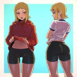 1girls ass big_ass big_butt blonde blonde_female blonde_hair butt chainsaw_man clothed female female_only light-skinned_female light_skin petite sawatari_akane short_hair shounen_jump snake_tongue spats thigh_gap thighs tight_clothing tight_spats tomboy tomboyish xandredarium