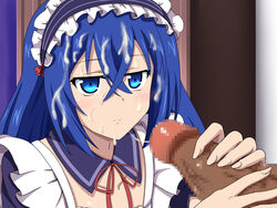 artist_request astarte_(strike_the_blood) blue_hair censored clothing cum facial handjob maid source_request strike_the_blood tagme