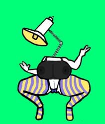 areolae areolae_visible_through_clothing davecheeswzr desk_lamp hyper_breasts lamp lowres nipples_visible_through_clothing object_head oc thick_thighs thighhighs