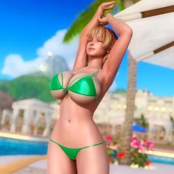 3d bikini blonde_hair dead_or_alive dead_or_alive_5 doahdm huge_breasts meg_(doa) short_hair tight_bikini tiny_bikini