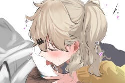 1boy 1girls blowjob blush clothed eru_aise fellatio female kasukabe_tsumugi licking licking_penis male oral penis tongue tongue_out voicevox