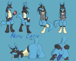 2014 akiru_cario all_fours anthro anus ass balls barefoot bow canine clothed clothing cuntboy erection eyewear full-package_cuntboy fur glasses half-closed_eyes half-dressed happy herm hermaphrodite in_mouth intersex jackal kaptcha knot looking_at_viewer looking_back lucario male maleherm mammal model_sheet multi_genitalia nintendo nude original_character pawpads paws penis pokemon pokemon_(species) presenting presenting_hindquarters presenting_pussy pussy smile solo spreading standing video_games