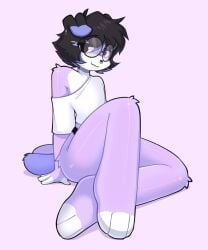 2d 2d_(artwork) 2d_artwork anthro caerbanoc carbanogg dog_ears fur furry glasses half-dressed half_naked half_nude looking_at_viewer simple_background sitting tail thighs