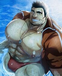 1boy abs beach bulge daddy dilf facial_hair flaccid gay hairy hairy_chest hairy_male horny imminent_penetration imminent_sex kaeru333938123 looking_at_viewer male male_only outdoors outside p.e._teacher pecs pleasure_face pov pov_eye_contact pubic_hair red_(kaeru333938123) seductive seductive_eyes seductive_look seductive_smile solo solo_male sportswear sweat sweatdrop sweating sweaty_armpits sweaty_body teacher teacher_and_student thong wet wet_body yaoi