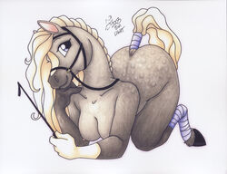 2003 anthro ass_up breasts equine female fur furry hi_res high_resolution highres horse mammal michele_light nipples nude pinup plain_background solo traditional_media white_background