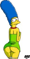 back_view blue_hair color female female_only gkg human looking_back marge_simpson panties panties_down solo the_simpsons white_panties