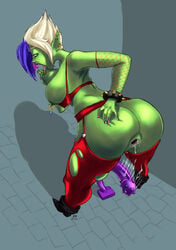 1girls anus aqua_eyes areola ass bent_over big_ass blizzard_entertainment blue_hair breasts corruption_of_champions female fishnet gape green_skin mrmayhemm nipple_lick nipple_piercing nipples orc orc_female original_character pointy_ears sex_toy solo uncensored vem warcraft white_hair world_of_warcraft