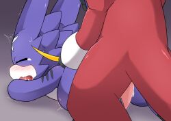 a_midnight_cat anal anal_sex anthro bandai_namco blush closed_eyes digimon digimon_(species) duo from_behind_position gumdramon hi_res lying male male/male male_penetrated male_penetrating male_penetrating_male nude on_front penetration prone_bone_position purple_body scalie sex short_stack shoutmon