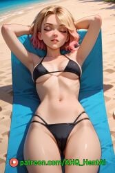 1girls ahq_hentai ai_generated beach bikini blonde_hair blush breasts cute gwen_stacy gwen_stacy_(spider-verse) medium_breasts patreon perfect_body sleeping spider-man_(series) spider-verse stable_diffusion wet