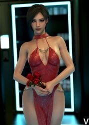 1girls 2025 3d ada_wong ada_wong_(adriana) areolae_slip biohazard black_hair blush_makeup brown_eyes cleavage covered_nipples cowboy_shot eyeshadow female female_only front_view glitter_dress holding_flower holding_object indoors legs_together lipstick loincloth_dress looking_at_viewer medium_breasts nail_polish no_nude no_nudity non-nude non_nude nude_underneath painted_nails red_nail_polish resident_evil resident_evil_2 resident_evil_2_remake resident_evil_4 resident_evil_4_remake short_hair skimpy skimpy_dress solo standing vyse_red