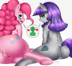 2014 anthro anus ass blue_eyes blush cutie_mark duo earth_pony equine eyelashes female female_only friendship_is_magic fur grey_fur hair half-closed_eyes horse looking_at_viewer mammal maud_pie maud_pie_(mlp) mingamia multiple_females my_little_pony pink_fur pink_hair pinkie_pie_(mlp) plain_background pony purple_hair pussy sibling sisters straight_hair white_background