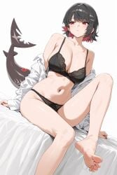 1girls ai_generated barefoot big_breasts bikini black_hair breasts curvy ellen_joe feet hi_res large_breasts monster_girl shark shark_girl shark_tail short_hair solo thick zenless_zone_zero