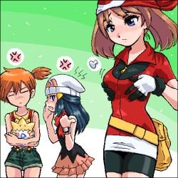 breast_envy breasts dawn_(pokemon) jealous_female johnnie kasumi_(pokemon) may_(pokemon) pokemon pokemon_anime togepi