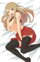 1girls black_legwear blue_eyes breasts brown_hair egooo female human human_only long_hair looking_at_viewer nintendo nipples pokemon serena_(pokemon) serena_(pokemon_games) skirt solo