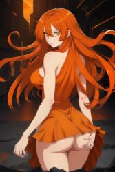 agate_lightvale ai_generated glitchtale long_hair looking_at_viewer orange_dress orange_eyes orange_hair undertale