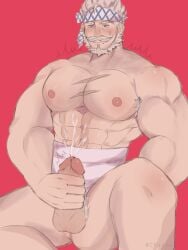 balls bara beard boner chiroutaka cum erection facial_hair granblue_fantasy male male_only masturbation mature mature_male muscles muscular nude orgasm penis silver_fox solo solo_male soriz