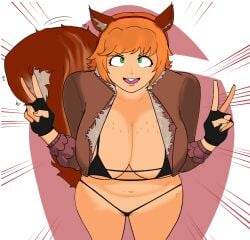 1girls 2d angry artist_request big_breasts bikini buckteeth chubby chubby_female digital_media_(artwork) marvel marvel_rivals squirrel_ears squirrel_girl_(marvel) squirrel_girl_(marvel_rivals) squirrel_tail v