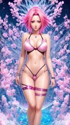 1girls adult ai_generated bikini breasts clothing naruto naruto_(series) naruto_shippuden pink_hair sakura_haruno sensual short_hair standing white_skin