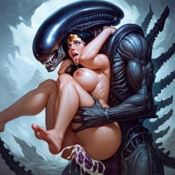 ai_generated alien alien_(franchise) big_breasts black_hair blue_eyes cum cum_in_pussy dc dc_comics diana_prince long_hair male_xenomorph monster rape tail tiara wonder_woman wonder_woman_(series) xenomorph